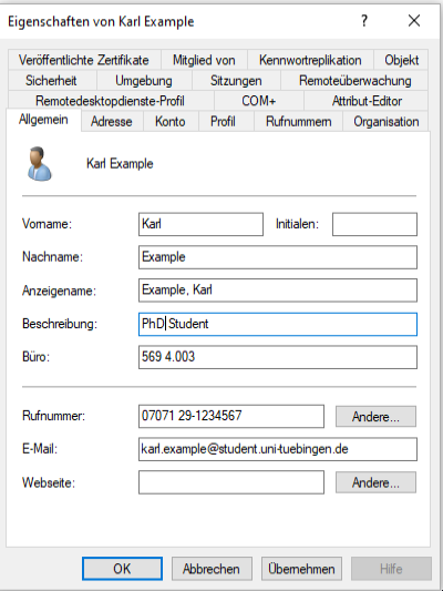 Eingenschaften User